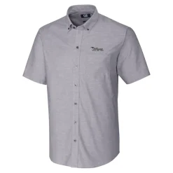 New York Jets Sweaters & Dress Shirts^Men's Cutter & Buck Charcoal Throwback Logo Stretch Oxford Button-Down Short Sleeve Shirt