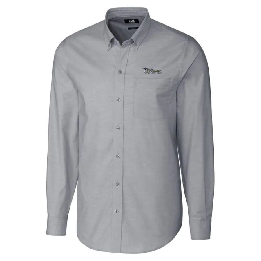 New York Jets Sweaters & Dress Shirts^Men's Cutter & Buck Charcoal Throwback Logo Big & Tall Long Sleeve Stretch Oxford Button-Down Shirt