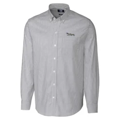 New York Jets Sweaters & Dress Shirts^Men's Cutter & Buck Charcoal Throwback Logo Big & Tall Stretch Oxford Stripe Long Sleeve Button Down Shirt