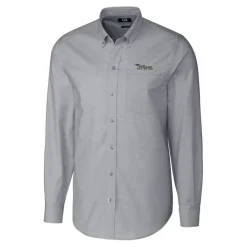 New York Jets Sweaters & Dress Shirts^Men's Cutter & Buck Charcoal Throwback Logo Long Sleeve Stretch Oxford Button-Down Shirt