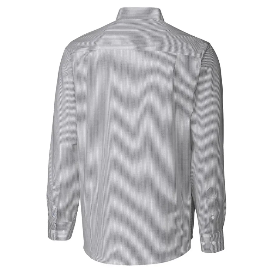 New York Jets Sweaters & Dress Shirts^Men's Cutter & Buck Charcoal Throwback Logo Big & Tall Stretch Oxford Stripe Long Sleeve Button Down Shirt