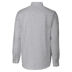 New York Jets Sweaters & Dress Shirts^Men's Cutter & Buck Charcoal Throwback Logo Stretch Oxford Stripe Long Sleeve Button Down Shirt
