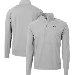 New York Jets Jackets^Men's Cutter & Buck Gray Primary Logo Adapt Eco Knit Hybrid Recycled Raglan Quarter-Zip Top