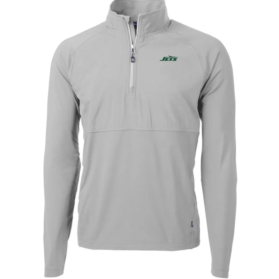 New York Jets Jackets^Men's Cutter & Buck Gray Primary Logo Adapt Eco Knit Hybrid Recycled Raglan Quarter-Zip Top
