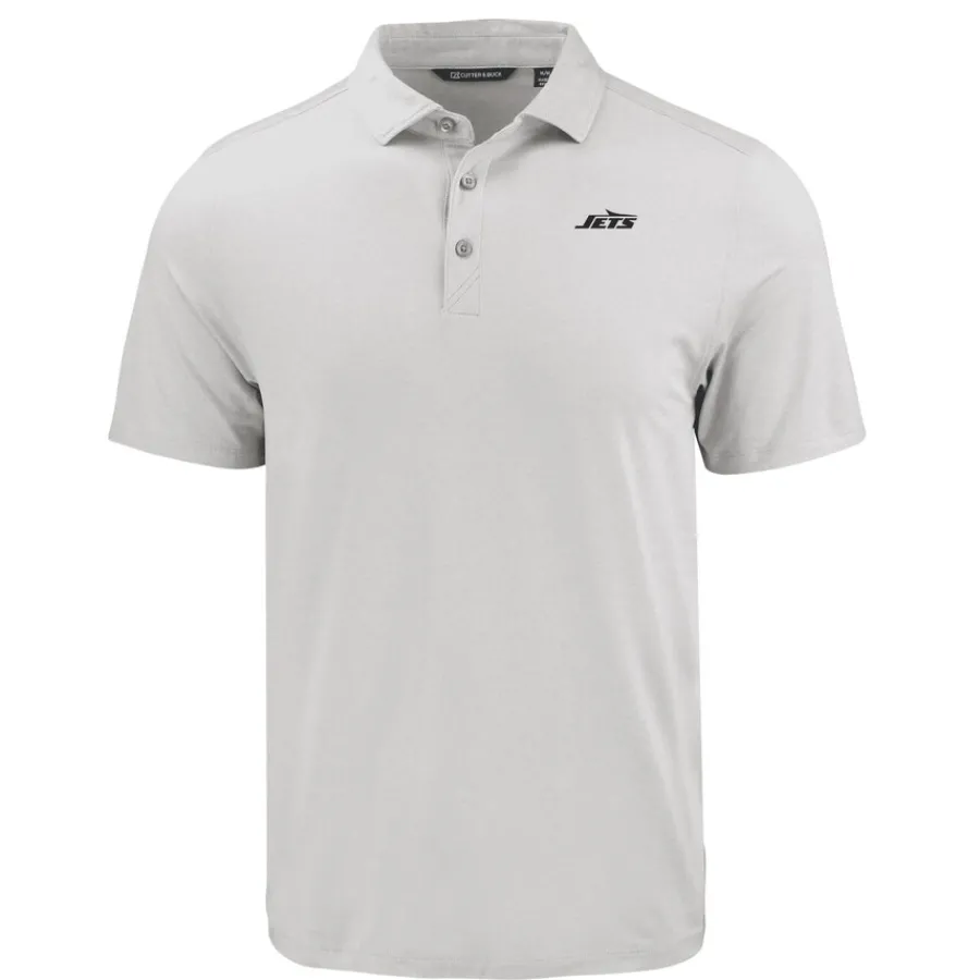 New York Jets Polos^Men's Cutter & Buck Gray Monochromatic Logo Coastline Epic Comfort Eco Recycled Polo