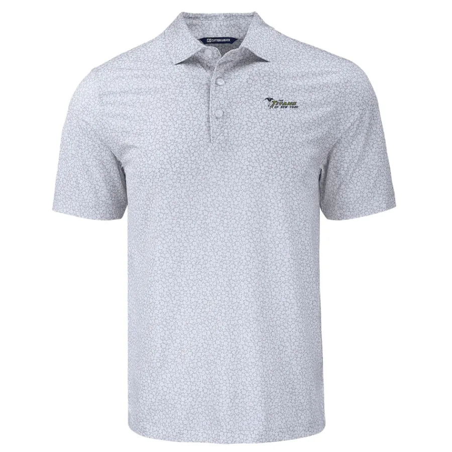 New York Jets Polos^Men's Cutter & Buck Gray Pike Eco Flora Print Polo