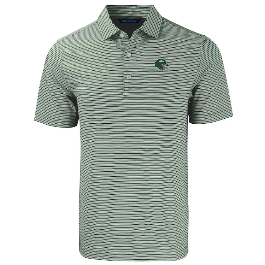 New York Jets Polos^Men's Cutter & Buck Green Helmet Forge Eco Double Stripe Stretch Recycled Polo