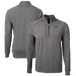 New York Jets Jackets^Men's Cutter & Buck Heather Black Primary Logo Adapt Eco Knit Quarter-Zip Top