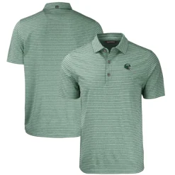 New York Jets Polos^Men's Cutter & Buck Heather Green Helmet Forge Eco Heather Stripe Stretch Recycled Polo