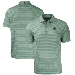 New York Jets Polos^Men's Cutter & Buck Heather Green Helmet Forge Eco Heather Stripe Stretch Recycled Polo