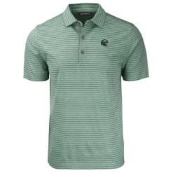 New York Jets Polos^Men's Cutter & Buck Heather Green Helmet Forge Eco Heather Stripe Stretch Recycled Polo