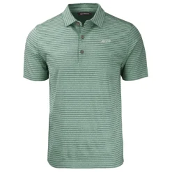 New York Jets Polos^Men's Cutter & Buck Heather Green Primary Logo Forge Eco Heather Stripe Stretch Recycled Polo