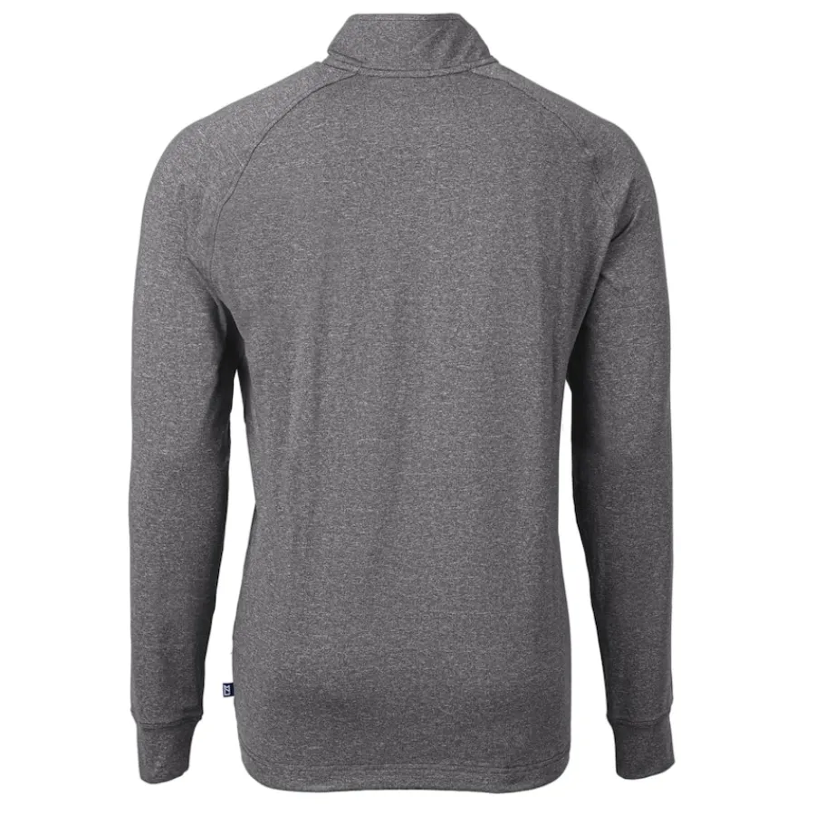 New York Jets Big & Tall^Men's Cutter & Buck Heather Black Monochromatic Logo Big & Tall Adapt Eco Knit Quarter-Zip Top
