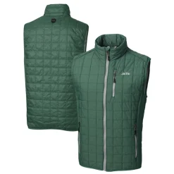 New York Jets Jackets^Men's Cutter & Buck Hunter Green Primary Logo Rainier PrimaLoft Eco Insulated Full-Zip Puffer Vest