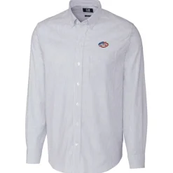 New York Jets Sweaters & Dress Shirts^Men's Cutter & Buck Light Blue Big & Tall Stretch Oxford Stripe Long Sleeve Button-Down Shirt