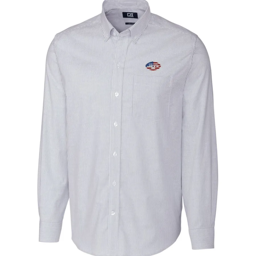 New York Jets Sweaters & Dress Shirts^Men's Cutter & Buck Light Blue Big & Tall Stretch Oxford Stripe Long Sleeve Button-Down Shirt
