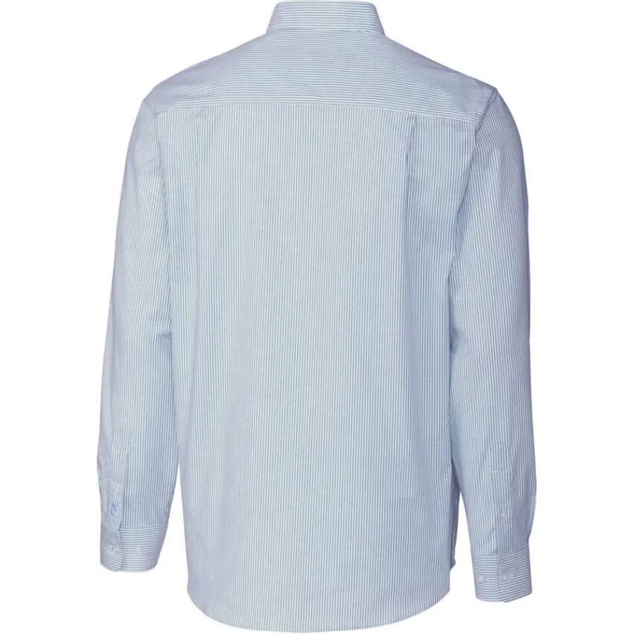 New York Jets Sweaters & Dress Shirts^Men's Cutter & Buck Light Blue Big & Tall Stretch Oxford Stripe Long Sleeve Button-Down Shirt