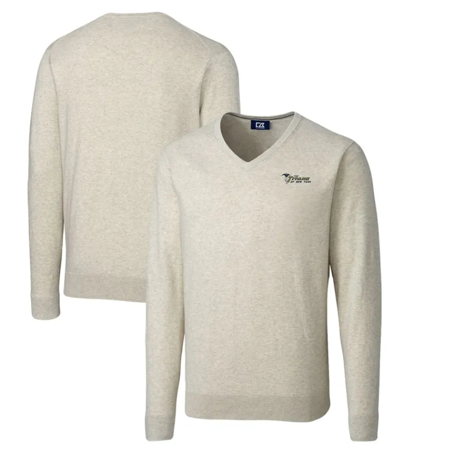 New York Jets Sweaters & Dress Shirts | Sweaters^Men's Cutter & Buck Oatmeal Throwback Logo Lakemont Tri-Blend Big & Tall V-Neck Pullover Sweater
