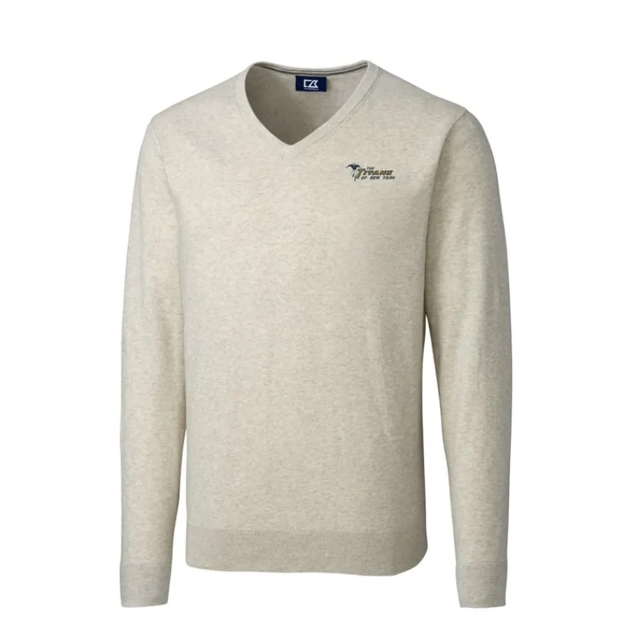 New York Jets Sweaters & Dress Shirts | Sweaters^Men's Cutter & Buck Oatmeal Throwback Logo Lakemont Tri-Blend V-Neck Pullover Sweater