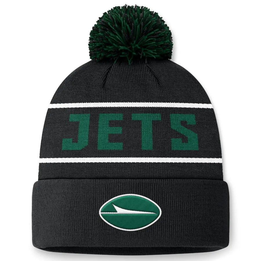 New York Jets Knit^Men's Fanatics Black Eclipse Cuffed Knit Hat With Pom