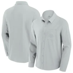 New York Jets Sweaters & Dress Shirts^Men's Fanatics Gray Front Office Long Sleeve Button-Up Shirt