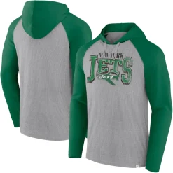 New York Jets T-Shirts | Men^Men's Fanatics Gray/Kelly Green Under Center Long Sleeve Hoodie T-Shirt