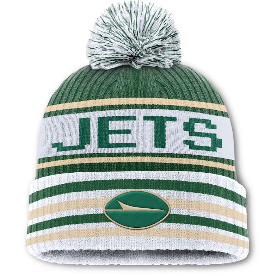 New York Jets Knit^Men's Fanatics Green/White Blindside Cuffed Knit Hat With Pom