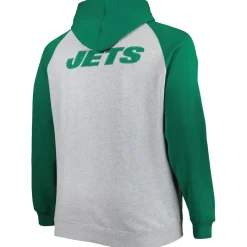 New York Jets Big & Tall^Men's Heather Gray Big & Tall Fleece Raglan Full-Zip Hoodie Jacket