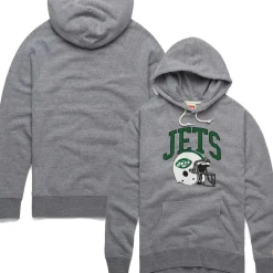 New York Jets Sweatshirts & Fleece | Men^Men's Homage Gray Retro Helmet Raglan Pullover Tri-Blend Hoodie