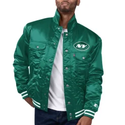 New York Jets Jackets^Men's Levi’s X Starter Green Silver Tab Trucker Full-Snap Jacket