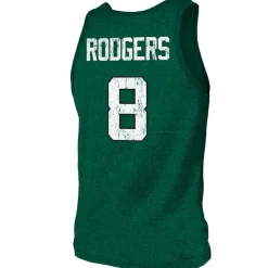 New York Jets Tank Tops^Men's Majestic Threads Aaron Rodgers Green Name & Number Tri-Blend Tank Top
