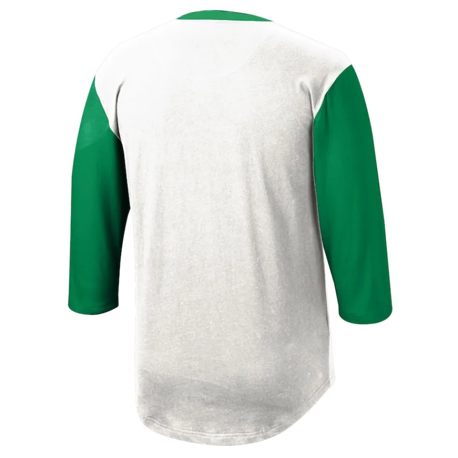New York Jets Long Sleeved^Men's Mitchell & Ness White Legacy Slub Henley 3/4 Sleeve T-Shirt