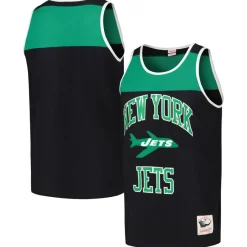 New York Jets Tank Tops^Men's Mitchell & Ness Black/Green Heritage Colorblock Tank Top