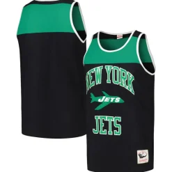 New York Jets Tank Tops^Men's Mitchell & Ness Black/Green Heritage Colorblock Tank Top