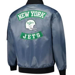 New York Jets Jackets | Big & Tall^Men's Mitchell & Ness Charcoal Big & Tall Bomber Full-Zip Jacket