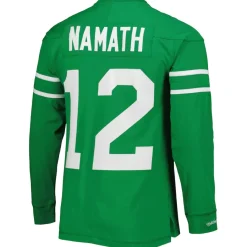 New York Jets T-Shirts | Men^Men's Mitchell & Ness Joe Namath Kelly Green Throwback Retired Player Name & Number Long Sleeve Top