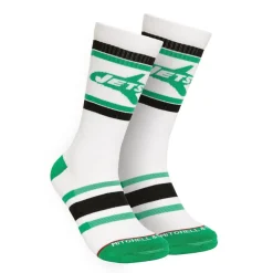 New York Jets Shoes & Socks^Men's Mitchell & Ness White Throwback Team Stripes Crew Socks