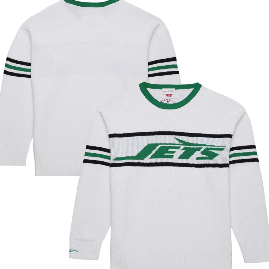 New York Jets Sweaters & Dress Shirts | Sweatshirts & Fleece^Men's Mitchell & Ness White Throwback 1984 Pullover Sweater