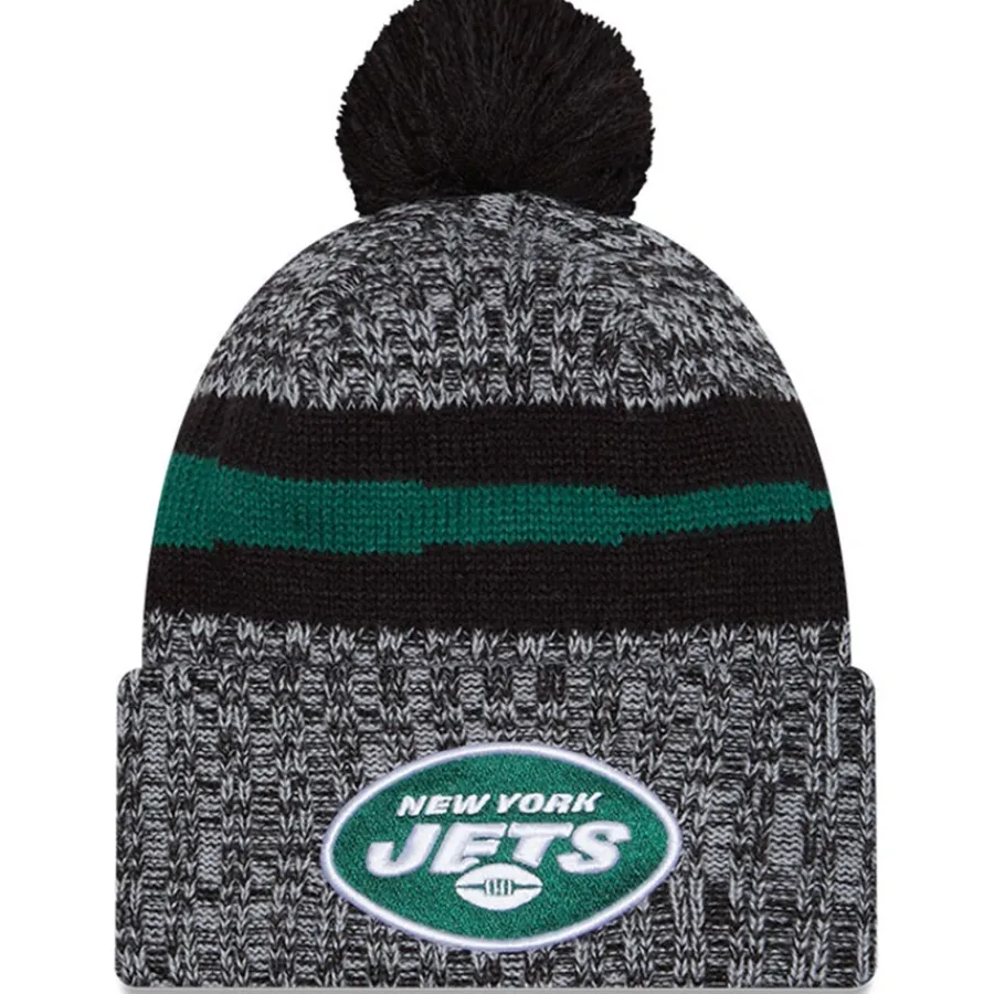 New York Jets Knit^Men's New Era Black 2023 Sideline Cuffed Knit Hat With Pom