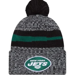 New York Jets Knit^Men's New Era Black 2023 Sideline Cuffed Knit Hat With Pom