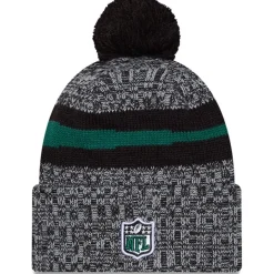 New York Jets Knit^Men's New Era Black 2023 Sideline Cuffed Knit Hat With Pom