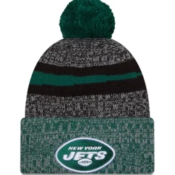 New York Jets Knit^Men's New Era Black/Green 2023 Sideline Sport Cuffed Pom Knit Hat