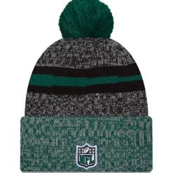 New York Jets Knit^Men's New Era Black/Green 2023 Sideline Sport Cuffed Pom Knit Hat