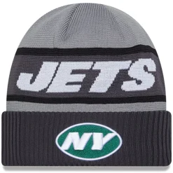 New York Jets Knit^Men's New Era Gray 2023 Sideline Tech Cuffed Knit Hat