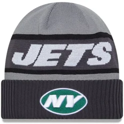 New York Jets Knit^Men's New Era Gray 2023 Sideline Tech Cuffed Knit Hat