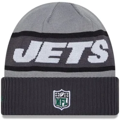New York Jets Knit^Men's New Era Gray 2023 Sideline Tech Cuffed Knit Hat