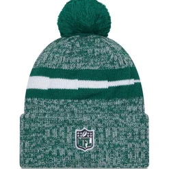 New York Jets Knit^Men's New Era Green 2023 Sideline Cuffed Knit Hat With Pom