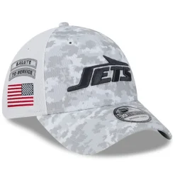 New York Jets Hats | Men^Men's New Era White 2024 Salute To Service Digital Camo 39THIRTY Flex Hat