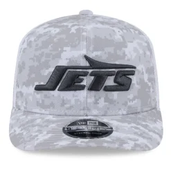New York Jets Hats | Men^Men's New Era White 2024 Salute To Service Digital Camo 9SEVENTY Stretch-Snap Hat