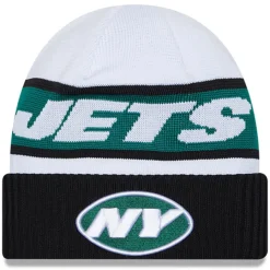 New York Jets Knit^Men's New Era White/Black 2023 Sideline Tech Cuffed Knit Hat